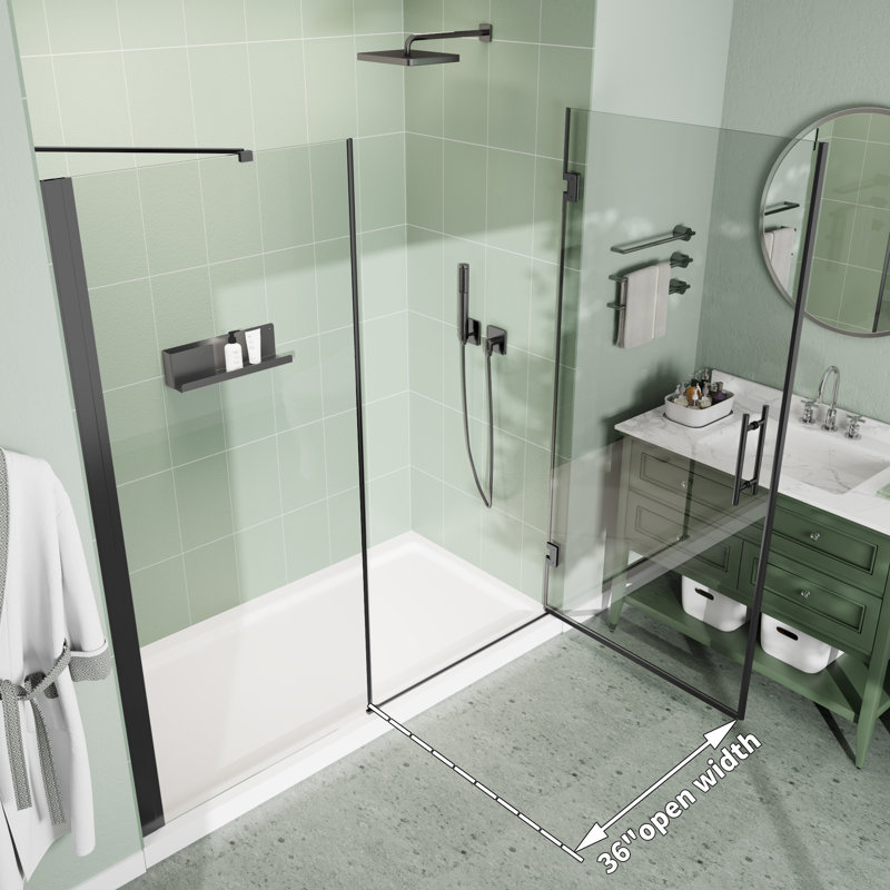Porte de douche à charnière sans cadre avec panneau en verre transparent l 70 à 72 po x H 76 po