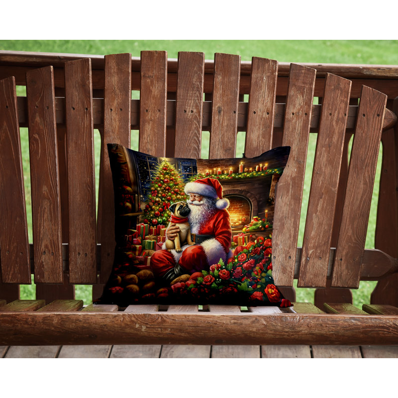 Coussin décoratif faon carlin et père Noël, H 14 po x l 14 po
