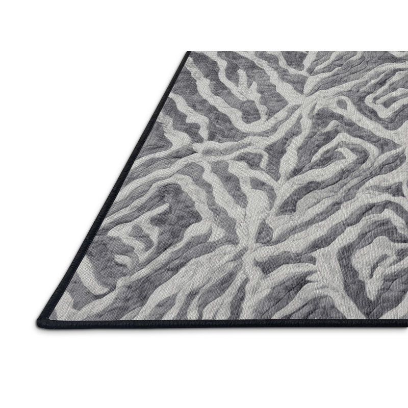 Machine Washable Gray Area Rug, Round 5'