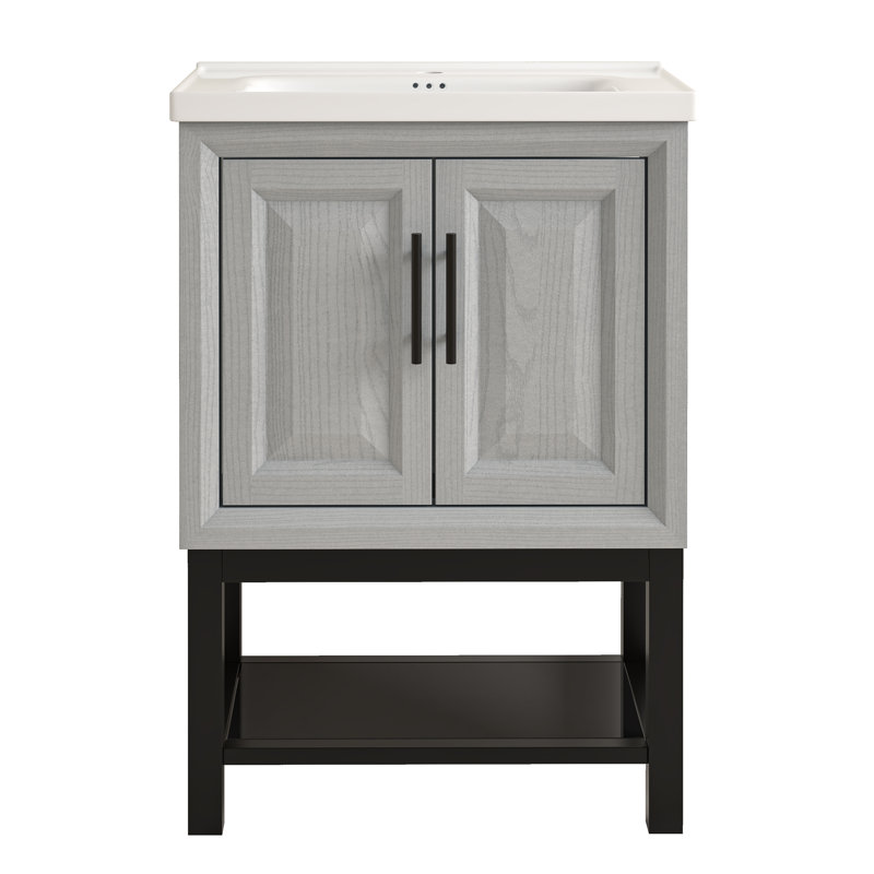 Gadsden 24" Single Bathroom Vanity with Ceramic Top, Black, Gray