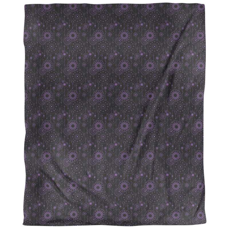 Tissu astrologie, Noir / Mauve, L 60 po x l 36 po, Polyester filé