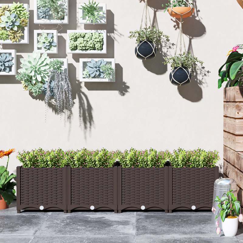 Raised Garden Bed, Indoor Outdoor Plastic Planter Box with Drainage Holes for Vegetables, Herbs, Flowers & Succulents,, Brown