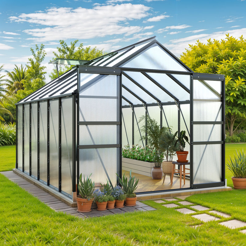 Balconera 8'W Polycarbonate Greenhouse, 145" D, Black