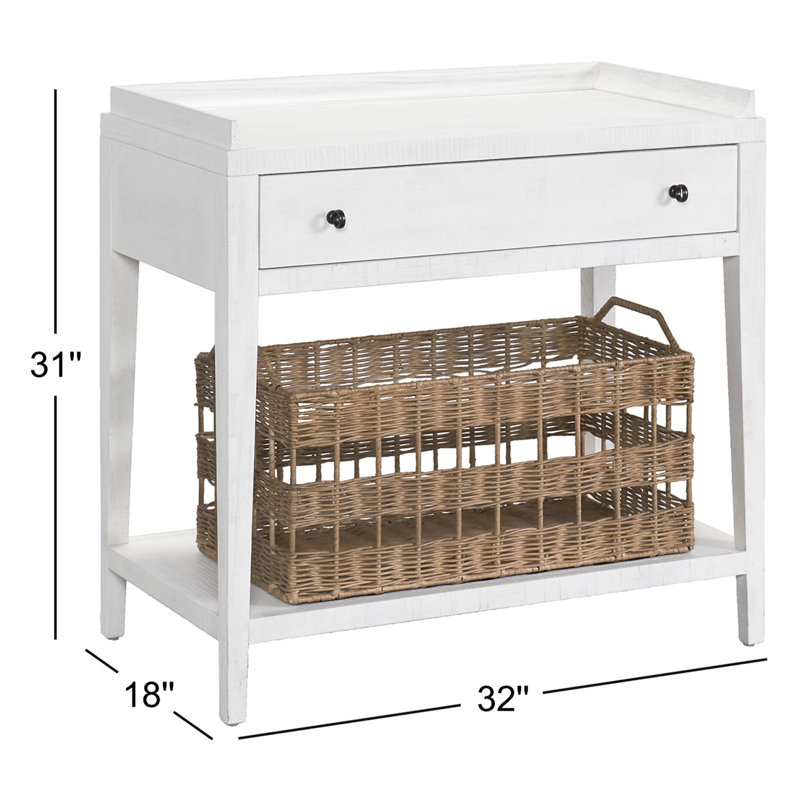 1 - Drawer Nightstand with Wicker Basket, White