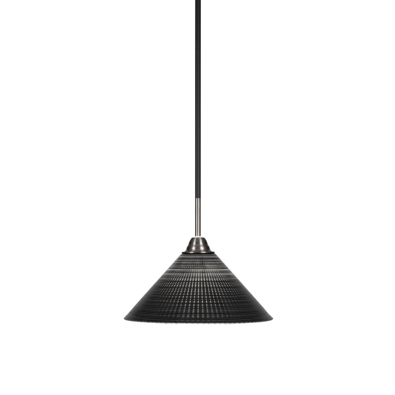 Luminaire suspendu à tige Samy en noir mat et verre brossé au fini nickel, H 9,5 po x l 12 po x P 12 po, Matrice noire