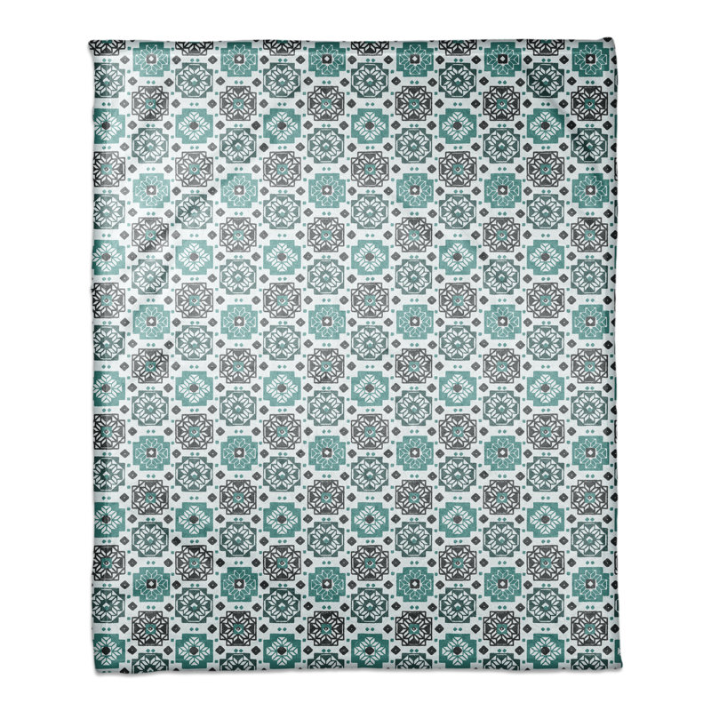 Hand Woven Throw Blanket, Teal/Black