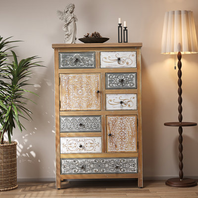 Wooden Accent Cabinet With 6 Drawers And 2 Doors For Living Room, Bedroom, Bathroom