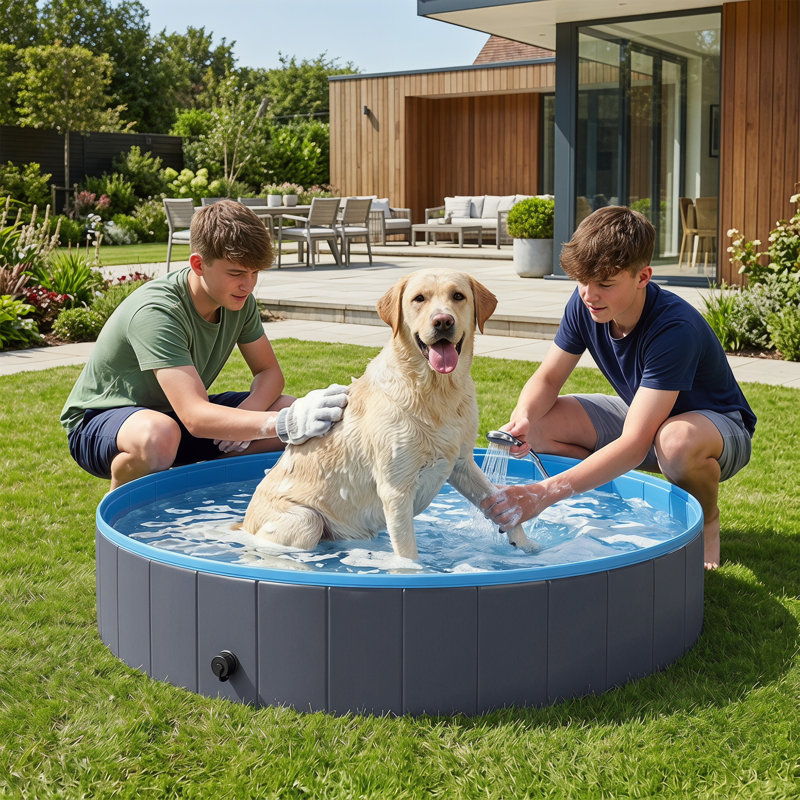 30cm H x 140cm W x 140cm D Dog Pool, 30cm H x 160cm W x 160cm D, Dark Grey
