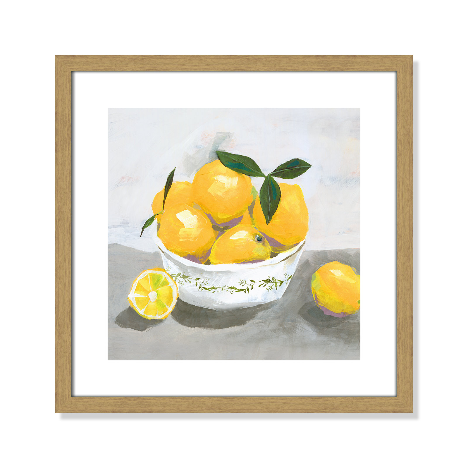 Lemons by Isabelle Z - Print, 18.25" H x 18.25" W x 0.75" D, Beige Wood Framed Paper