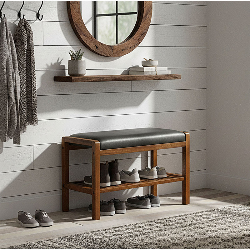 Aavan Faux Leather Upholstered Storage Bench, Mahogany
