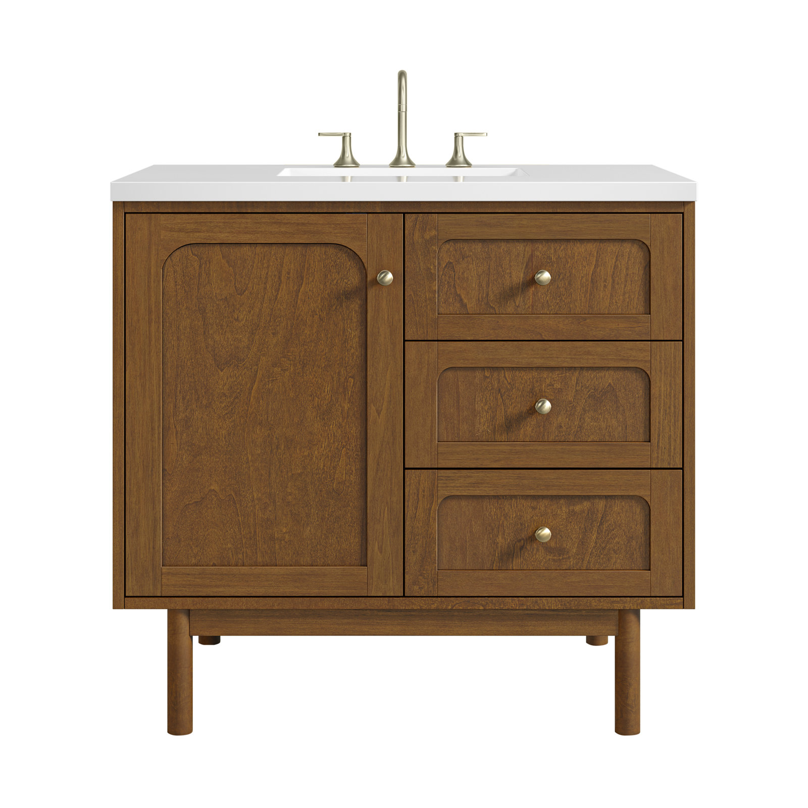 Laurent 36'' W Single Vanity, White Zeus, 8" Widespread, Honey Brown