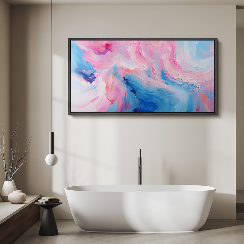 «Abstract Colorful Strokes Aurora Swirl», peinture abstraite encadrée sur toile, H 30 po x l 60 po, Noir, noir, noir, noir