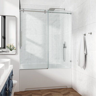60x60" Fixed & Sliding Shower Door, Square Tube Hardware, Clear Glass Shower Door, 3/8″ (10mm) SGCC Tempered Glass, Stainless Steel