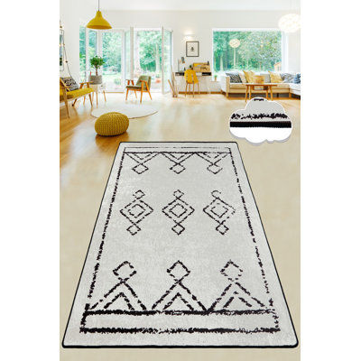 Elegant Hall Carpet (2.6 x 3.3 ft), Black & White, 100% Polyester | 0.4 in Pile Height, Antibacterial & Non-Slip Underside | Machine Washable, Easy to Maintain | Perfect for Home Decor & Entryways
