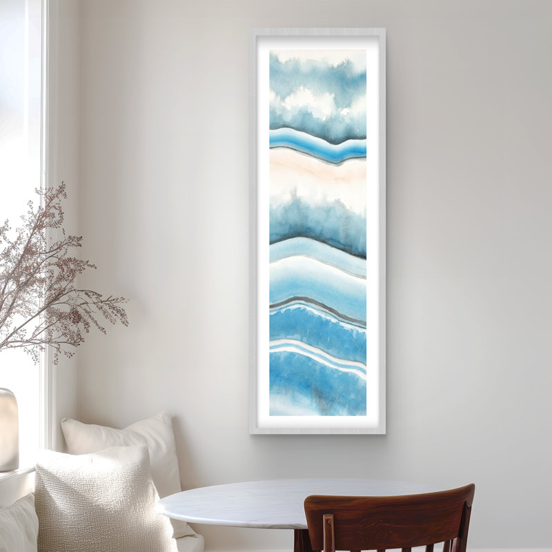 Géode texturée - imprimé mat bleu encadré pour décor de salle de bain, H 48 po x l 16 po