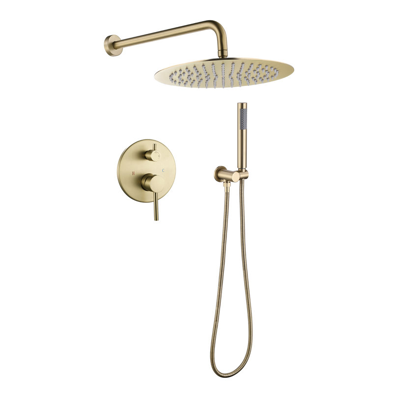 Complete Shower System with Rough-in Valve with 12 Inches Round Rain Shower Head, Brushed Gold