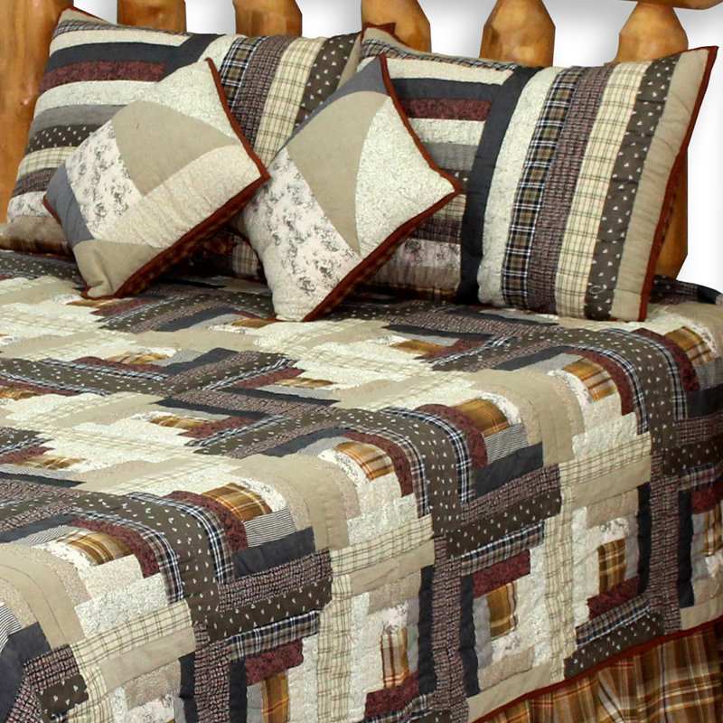Log Cabin Rustic Cotton Patchwork Quilt, Twin