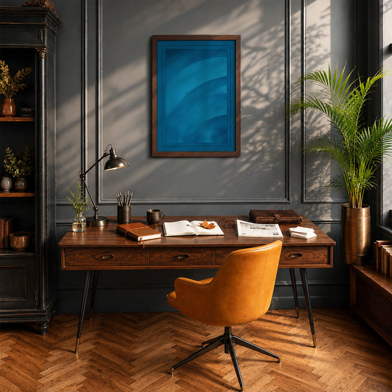 Blue Flow Geometric - Print, Walnut, A1 - 84.1 x 59.4 cm