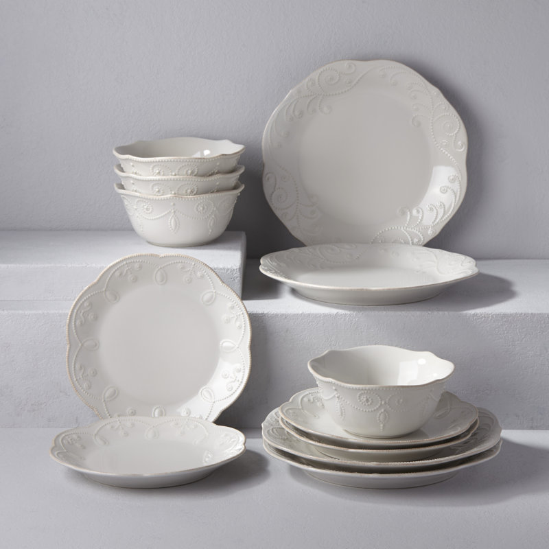 French Perle White 12-Piece Dinnerware Set
