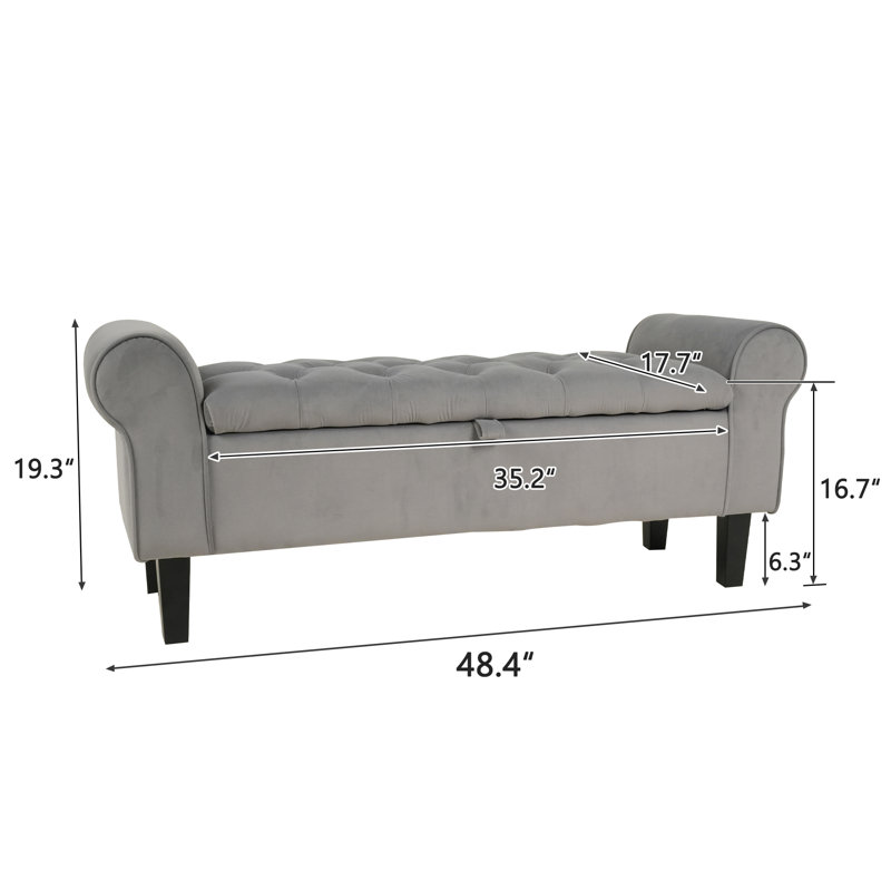 Banc de rangement rembourré Jillia, Gris