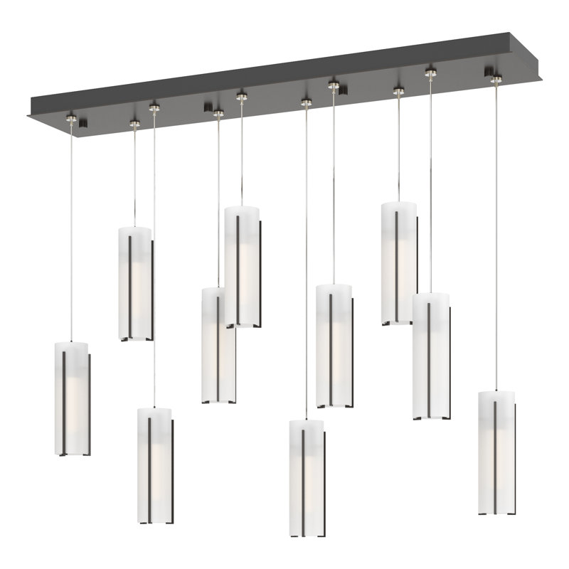 Exos 10 - Light Cylinder Pendant, Bronze, Opal Glass, Long: 13" to 130"