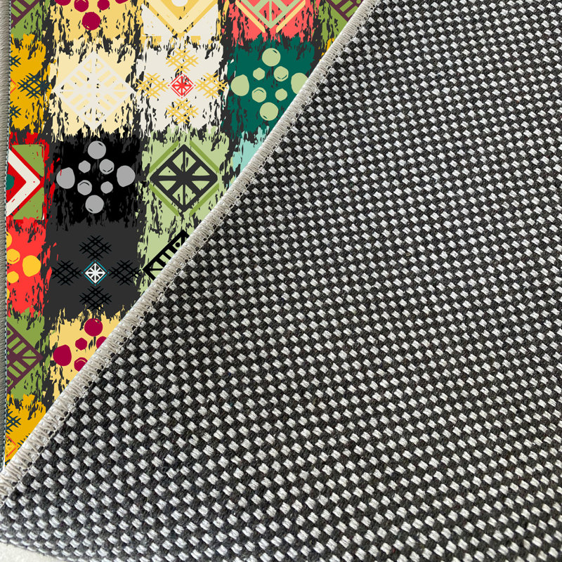 Tapis géométrique en coton touffeté à la machine Katelin - vert / noir / rouge, Rond 5 pi 11 po