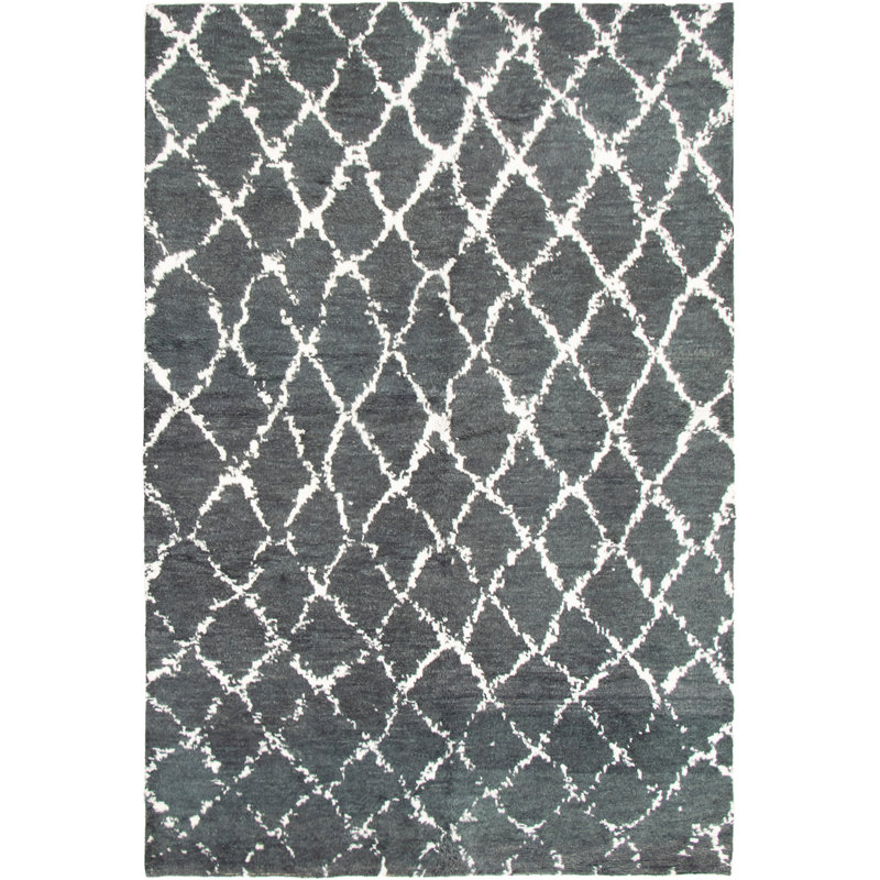 Tapis unique en laine noué à la main gris foncé de 6 pi x 9 pi Theodora