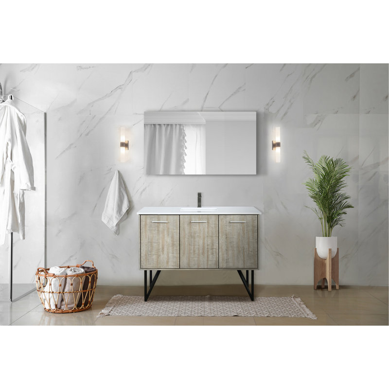 Ensemble de meuble-lavabo, comptoir en quartz blanc et robinet en métal (NO SINK)