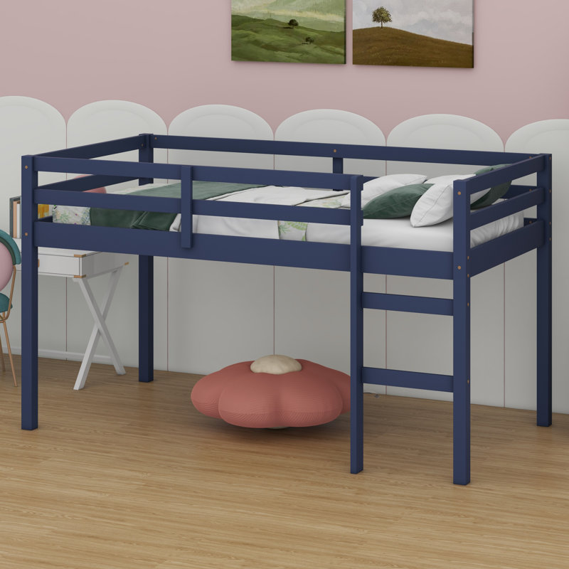 Lit mezzanine en bois avec échelle, Bleu
