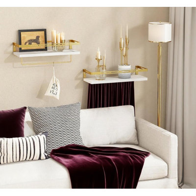 Tablettes flottantes avec barre à serviettes, organisateur de salle de bain mural au-dessus de la toilette, tablettes de rangement peu encombrantes pour la cuisine, la chambre à coucher, le salon