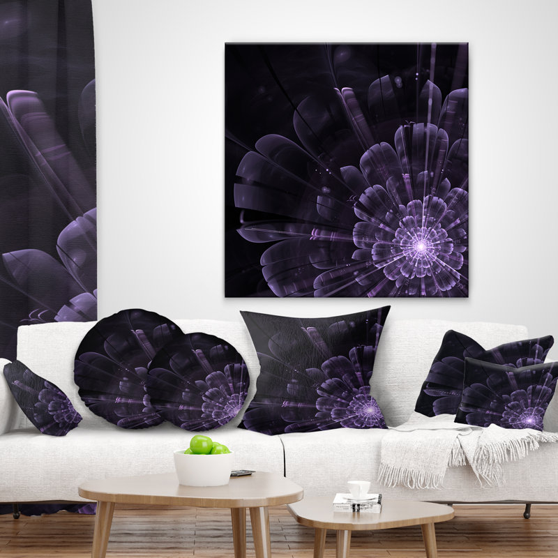 Glowing Crystal Purple Fractal Flower - Floral Printed Pillow, 16" x 16", Throw Pillow