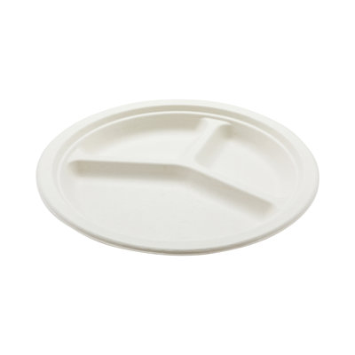 Restaurantware-Bagasse Three Compartment Plate, Round Compartment Plate, Party Plate - 10" - Durable All Natural, Premium Disposable Material - 100ct Box