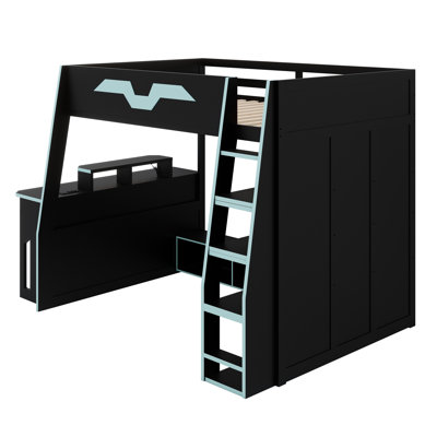 Modern Loft Bed Combining Study Area, Extensive Storage, Dynamic RGB Lighting, and Flexible Table Positioning