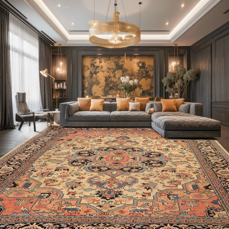 Tapis traditionnel gris anthracite en laine noué à la main 9 x 11 pi 8 po