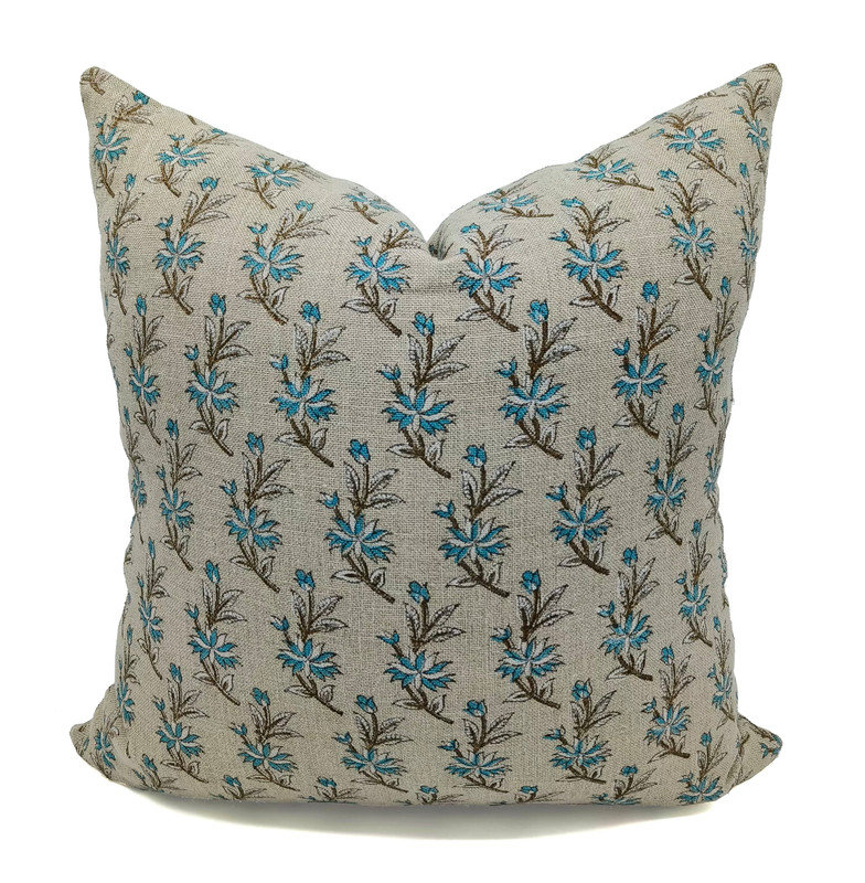 Linen Lumbar Indoor/Outdoor Pillow Cover, 26" x 26", Beige Floral 2
