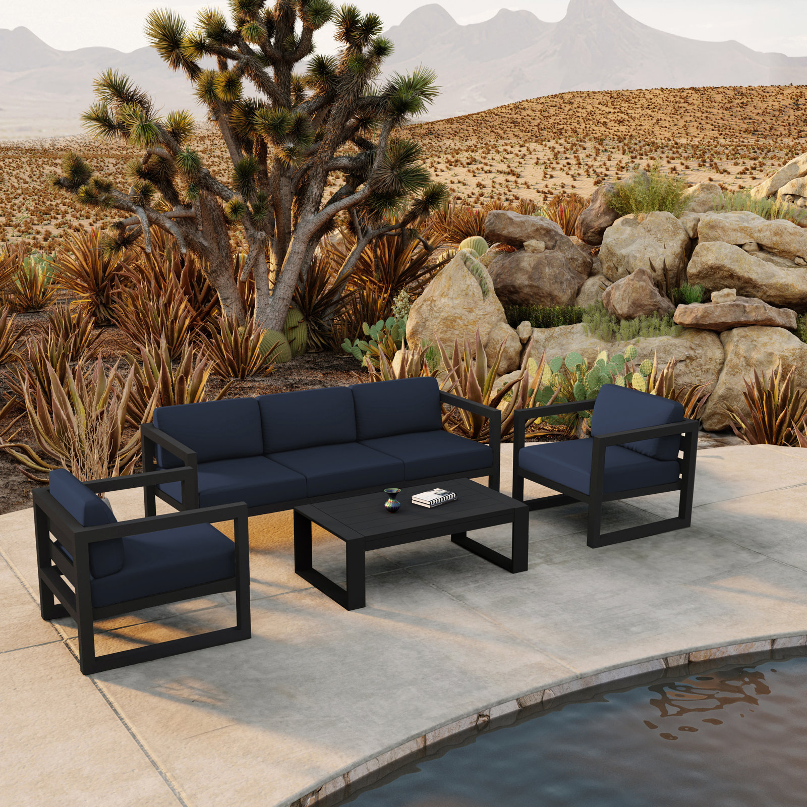 Avion 5 - Person Patio Conversation Set with Cushions, Spectrum Indigo Sunbrella®