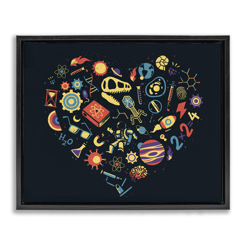 Cadre flottant Retro Science Heart, design par Tobe Fonseca, Cadre flottant noir de jais, H 17 po x l 21 po