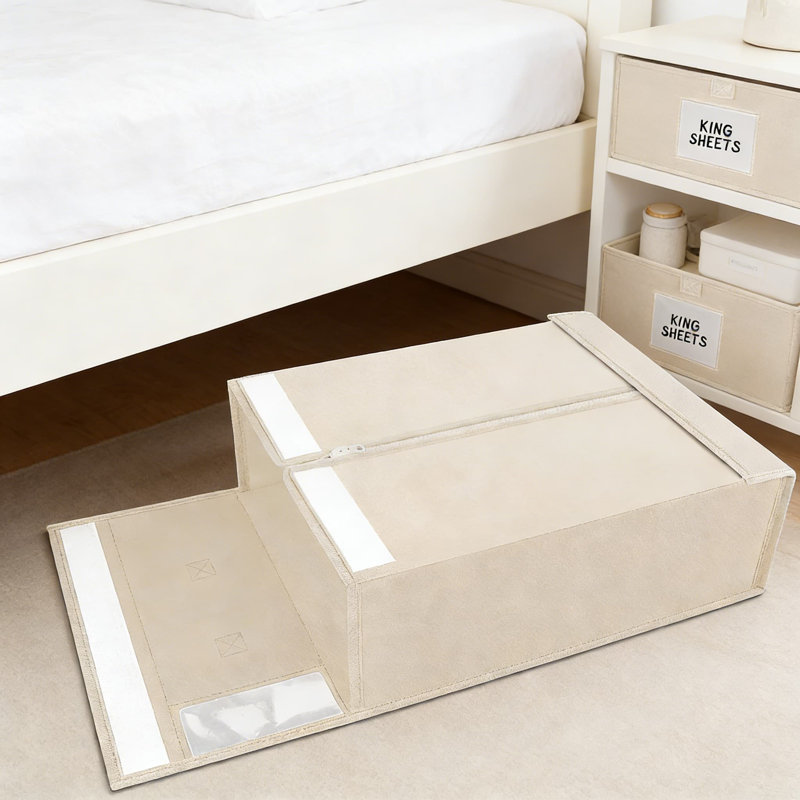Bed Sheet And Linen Storage Organizers, 2-Pack Foldable Fabric Bins With Clear View Window And Labels For Closet, Cabinet, And Wardrobe Organization