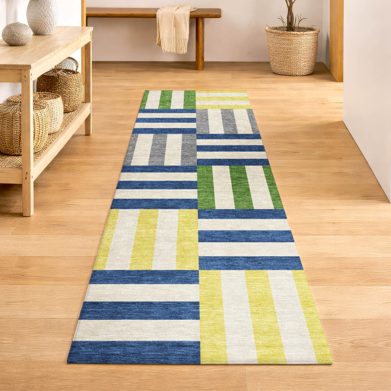 Premium Machine Washable Mayfield AMF2332 Geometric Rug, Blue, 2'3" x 7'6" Runner