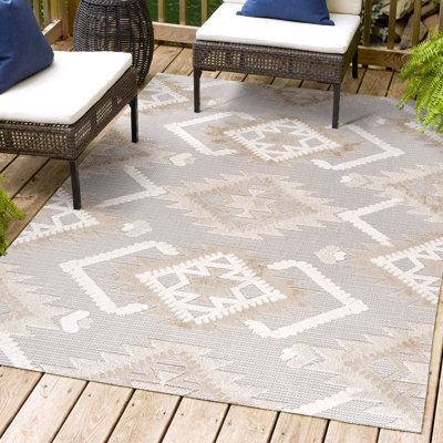 Joaquin High-Low Pile Neutral Diamond Kilim Beige/Gray Indoor/Outdoor Rug