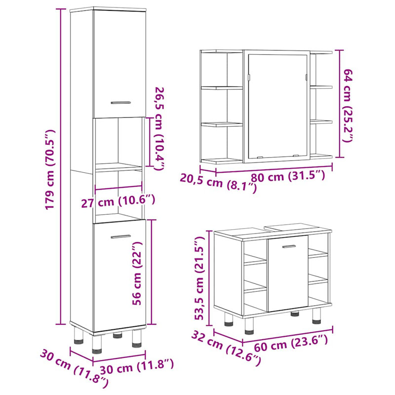 Aslaug Bathroom Storage Furniture Set, Old Wood