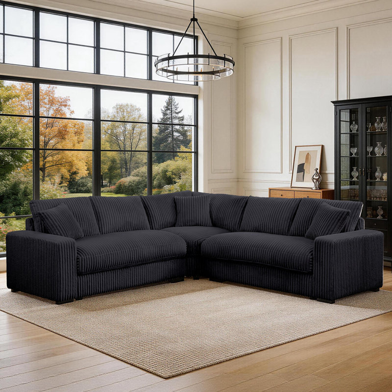 Canapé modulaire en L Corduroy, Velours côtelé gris