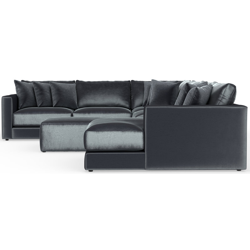 Nyrie 6-Piece Modular Sectional And 1 Included Cocktail Ottoman, Blue/Gray Polyester