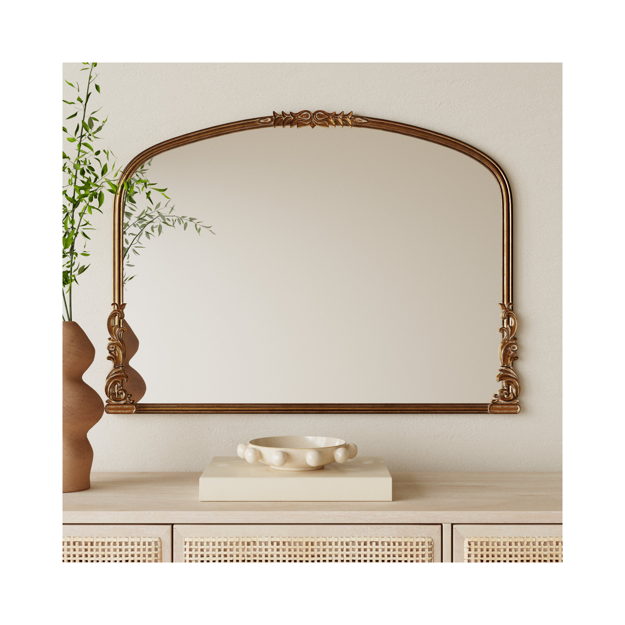 Keith Engineered Wood Wall Mirror, Antique Gold, 28" H x 38" W, Horizontal