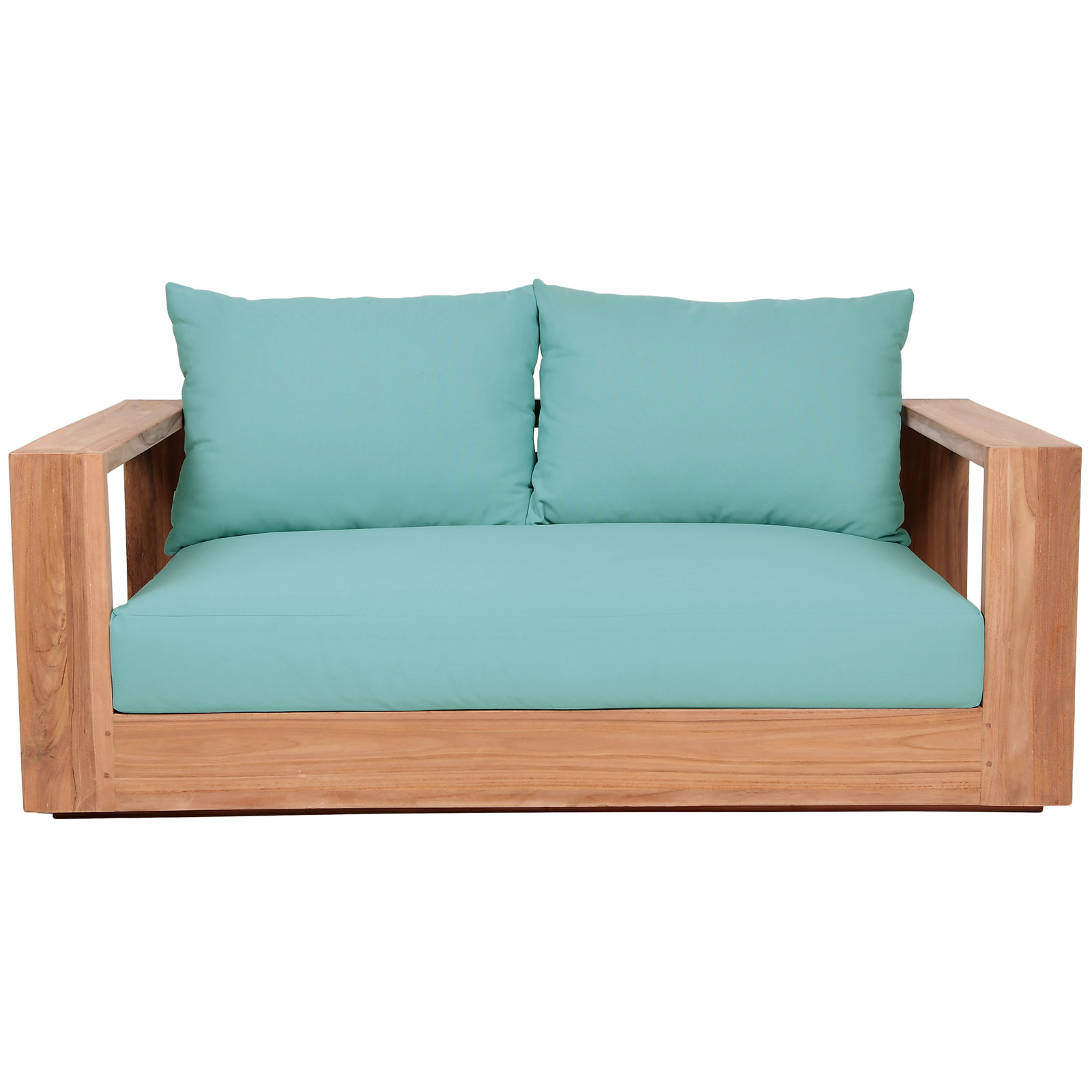 Tulum 63'' Wide Teak Loveseat with Cushions, Sea Blue
