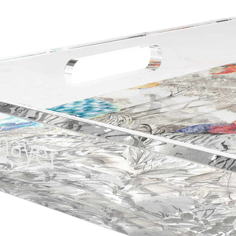 Arcadia Tiger And Zebra Scene Acrylic Square Decorative Tray, 2" H x 18" W x 18" W