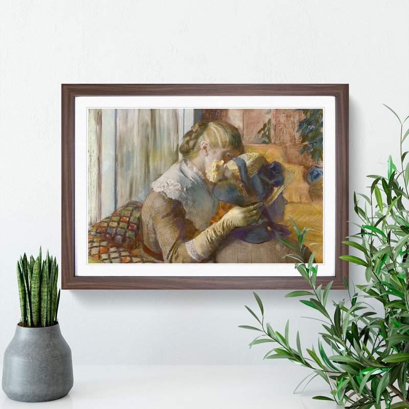 At the Milliners by Edgar Degas - Picture Frame Painting, Walnut Framed, 48cm H x 65cm W x 2cm D