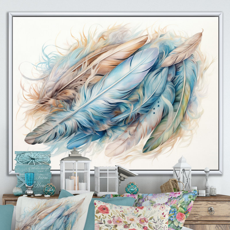 «Graceful Quills II - Feathers», reproduction d'art mural, H 34 po x l 44 po, Cadre flottant blanc