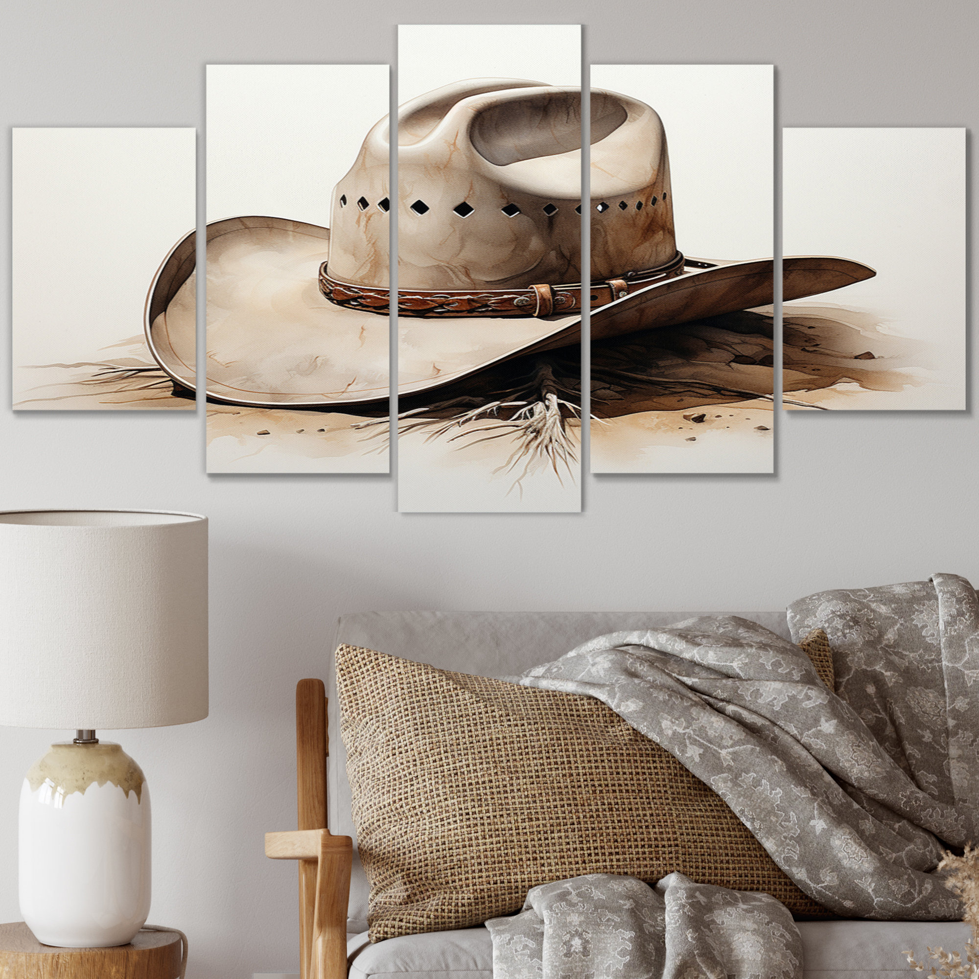 Union Rustic Cowboy Hat Minimalism Style V On Canvas 5 Pieces Set | Wayfair