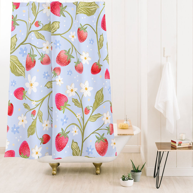 Rideau de douche Ninola Design, Bleu pâle / floral rouge